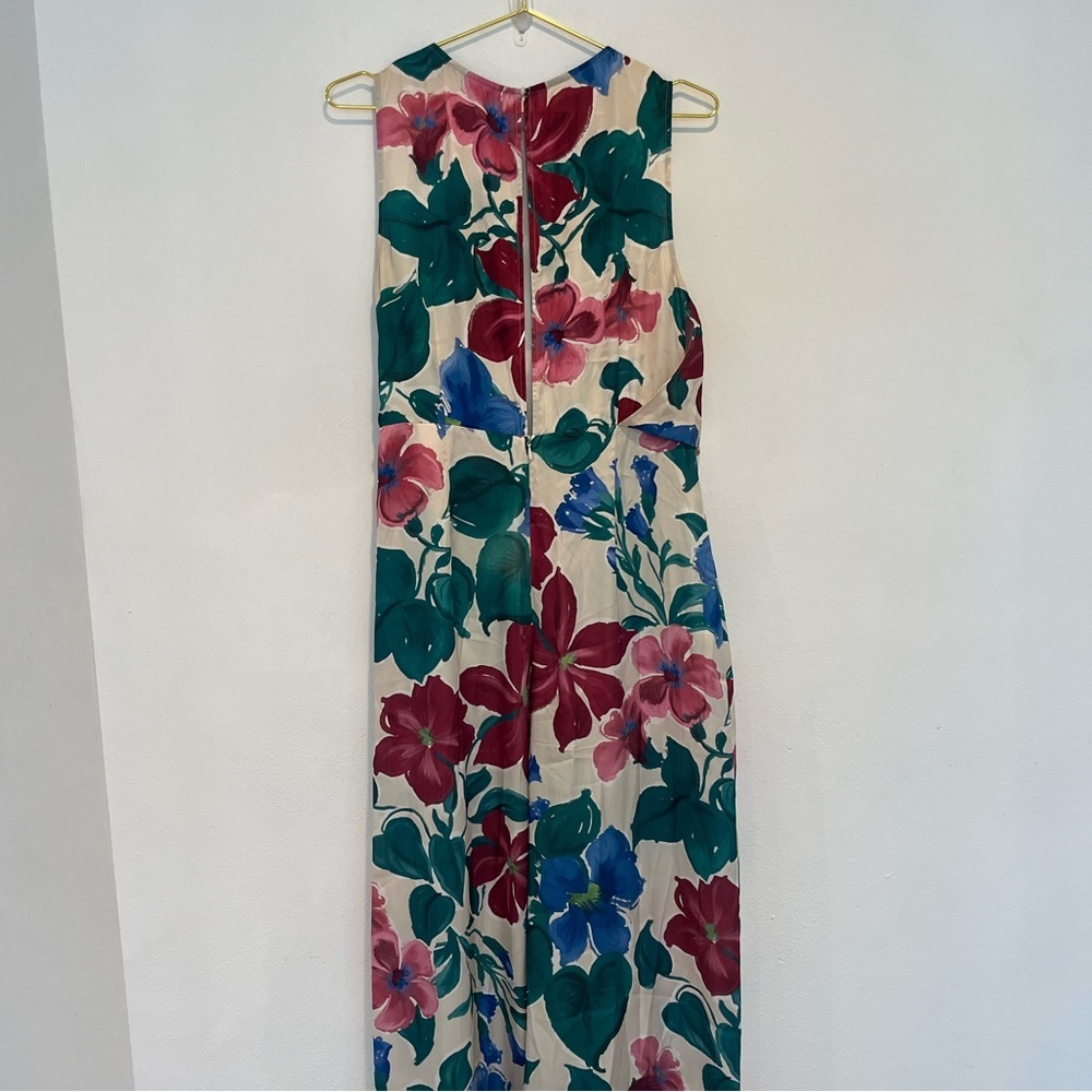 Zara Long Floral Satin Wide-Leg Jumpsuit Size Large - Picture 6 of 9